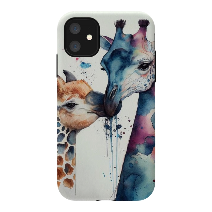 iPhone 11 StrongFit Giraffe Love in Watercolor by Texnotropio