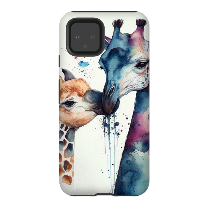 Pixel 4 StrongFit Giraffe Love in Watercolor by Texnotropio