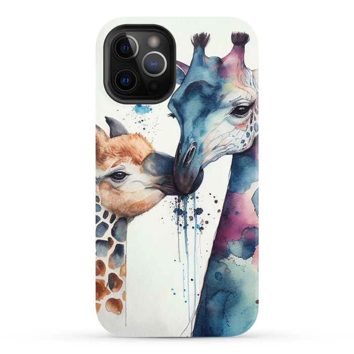 iPhone 12 Pro StrongFit Giraffe Love in Watercolor by Texnotropio