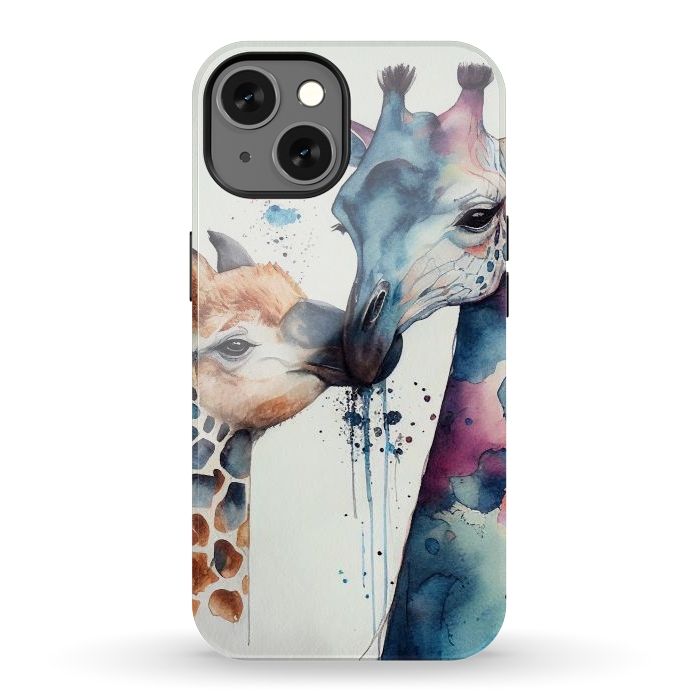 iPhone 13 StrongFit Giraffe Love in Watercolor por Texnotropio