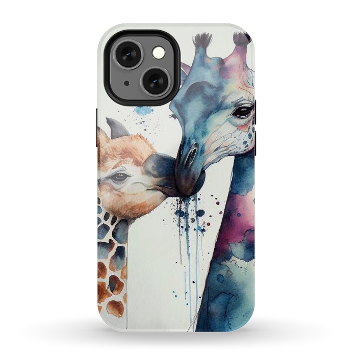iPhone 13 mini StrongFit Giraffe Love in Watercolor by Texnotropio