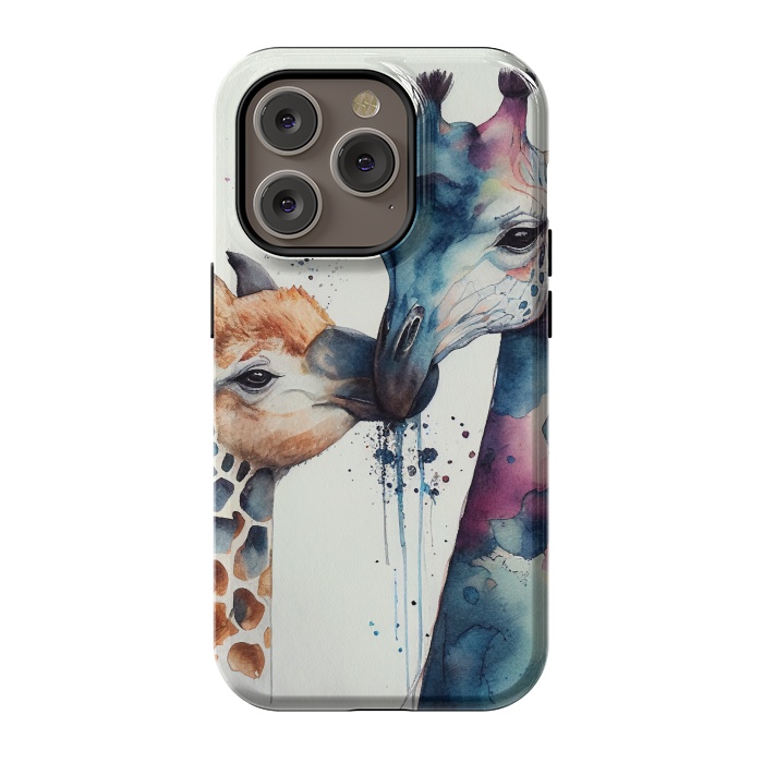 iPhone 14 Pro StrongFit Giraffe Love in Watercolor by Texnotropio