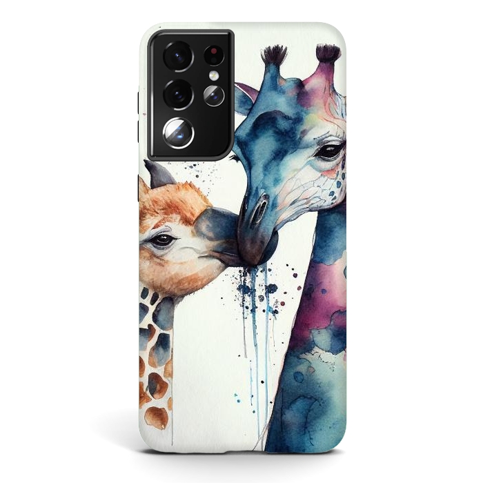 Galaxy S21 ultra StrongFit Giraffe Love in Watercolor by Texnotropio