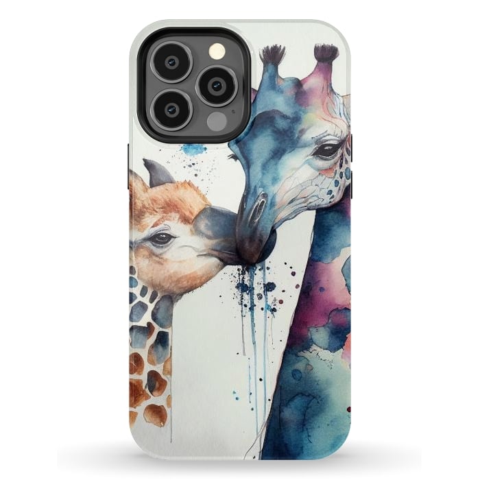 iPhone 13 Pro Max StrongFit Giraffe Love in Watercolor by Texnotropio