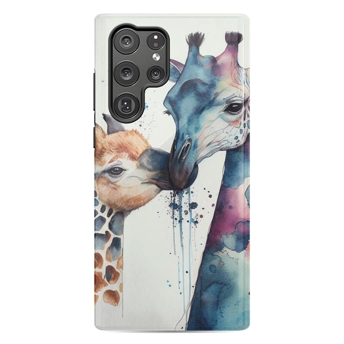 Galaxy S22 Ultra StrongFit Giraffe Love in Watercolor by Texnotropio