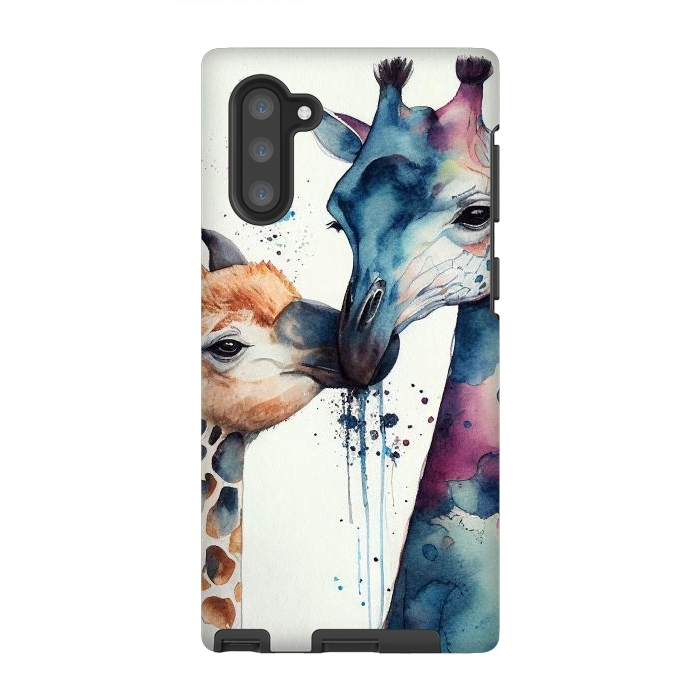 Galaxy Note 10 StrongFit Giraffe Love in Watercolor by Texnotropio
