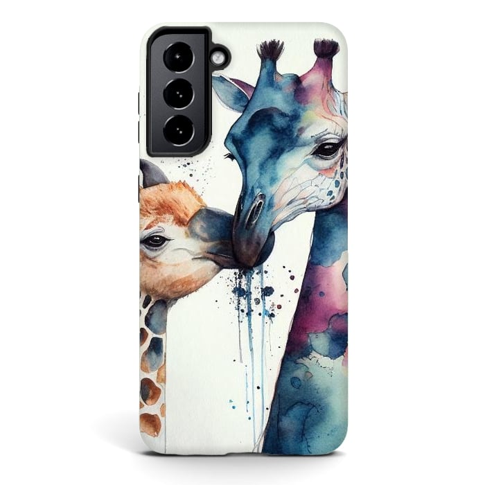 Galaxy S21 StrongFit Giraffe Love in Watercolor by Texnotropio
