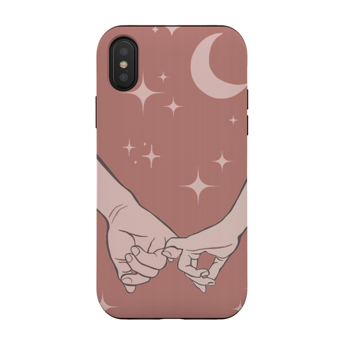 iPhone Xs / X StrongFit Minimal aesthetic couple holding hands on starry sky - valentine's day by Oana 