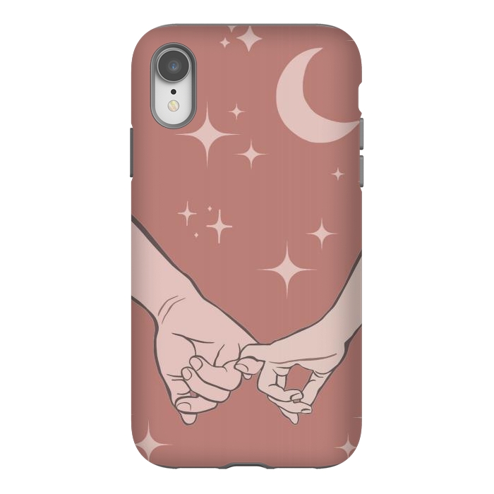 iPhone Xr StrongFit Minimal aesthetic couple holding hands on starry sky - valentine's day by Oana 