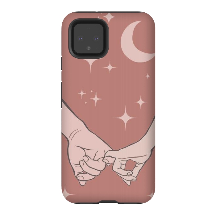 Pixel 4 StrongFit Minimal aesthetic couple holding hands on starry sky - valentine's day by Oana 