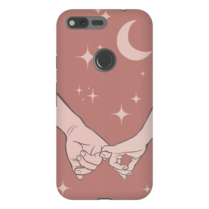 Pixel XL StrongFit Minimal aesthetic couple holding hands on starry sky - valentine's day by Oana 