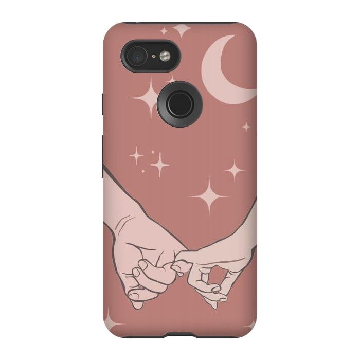 Pixel 3 StrongFit Minimal aesthetic couple holding hands on starry sky - valentine's day by Oana 