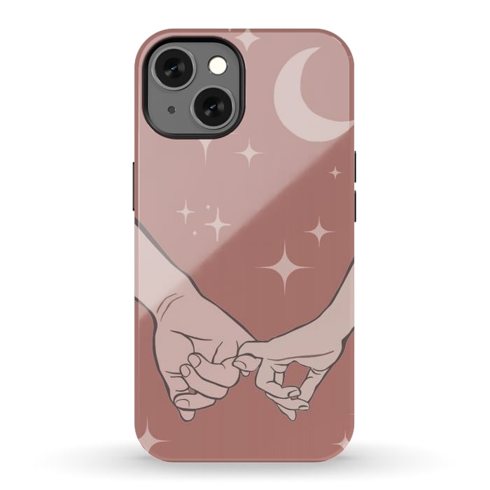 iPhone 13 StrongFit Minimal aesthetic couple holding hands on starry sky - valentine's day by Oana 