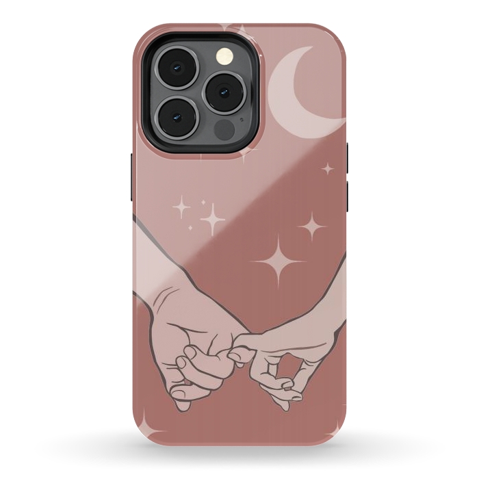 iPhone 13 pro StrongFit Minimal aesthetic couple holding hands on starry sky - valentine's day by Oana 