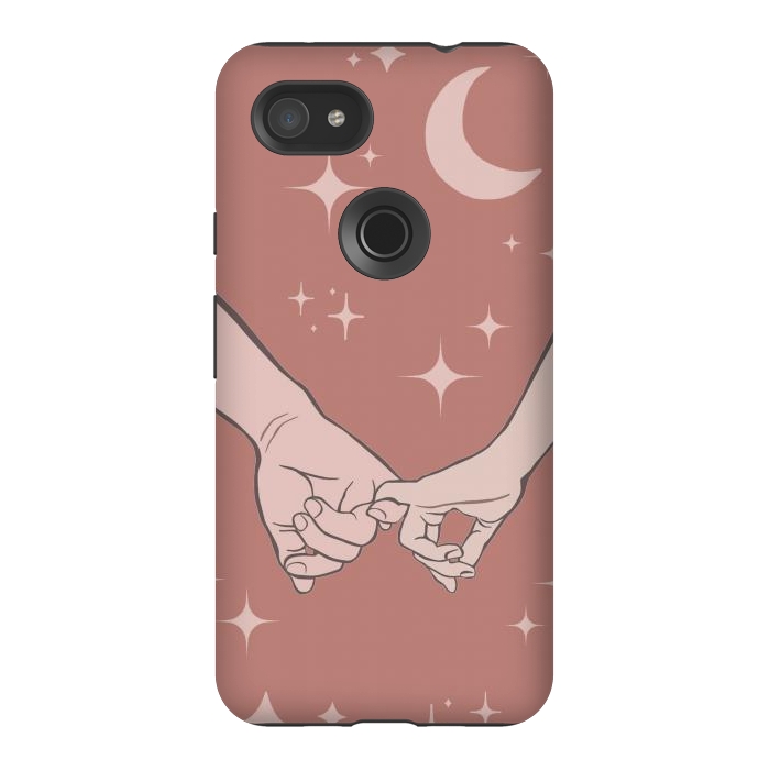 Pixel 3AXL StrongFit Minimal aesthetic couple holding hands on starry sky - valentine's day by Oana 
