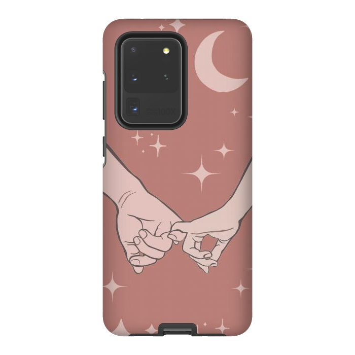 Galaxy S20 Ultra StrongFit Minimal aesthetic couple holding hands on starry sky - valentine's day by Oana 