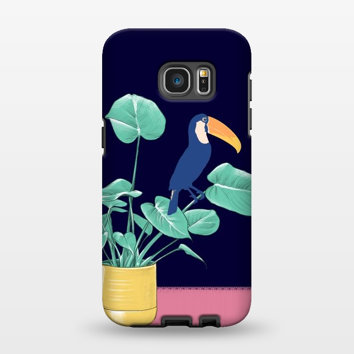 Galaxy S7 EDGE StrongFit Toucan and plant - colorful minimal illustration by Oana 