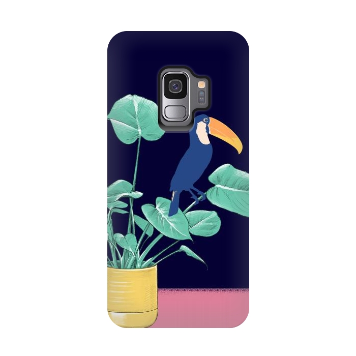 Galaxy S9 StrongFit Toucan and plant - colorful minimal illustration by Oana 