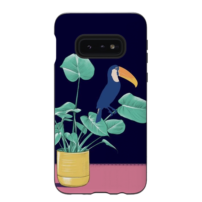 Galaxy S10e StrongFit Toucan and plant - colorful minimal illustration by Oana 