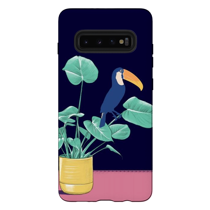 Galaxy S10 plus StrongFit Toucan and plant - colorful minimal illustration by Oana 