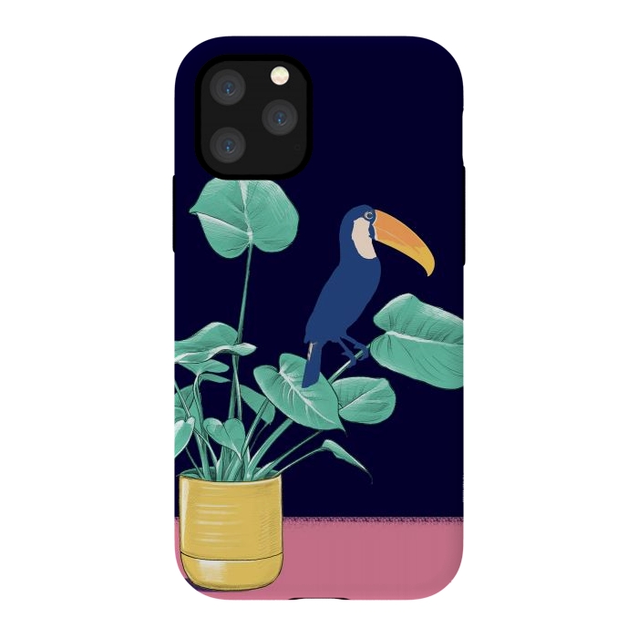 iPhone 11 Pro StrongFit Toucan and plant - colorful minimal illustration by Oana 