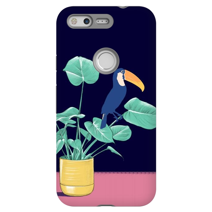 Pixel StrongFit Toucan and plant - colorful minimal illustration by Oana 