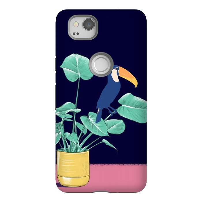Pixel 2 StrongFit Toucan and plant - colorful minimal illustration by Oana 