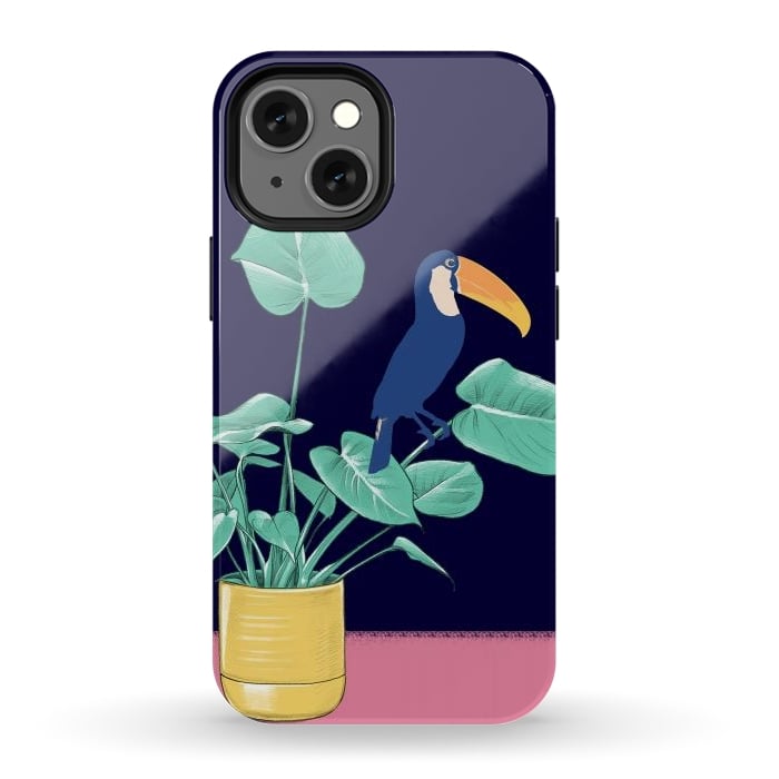 iPhone 12 mini StrongFit Toucan and plant - colorful minimal illustration by Oana 