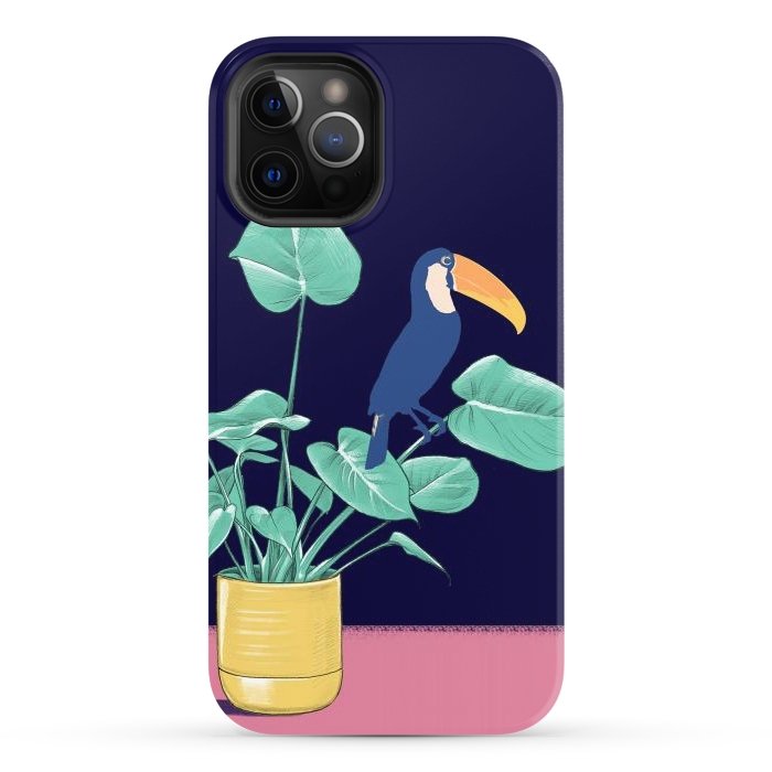 iPhone 12 Pro StrongFit Toucan and plant - colorful minimal illustration by Oana 