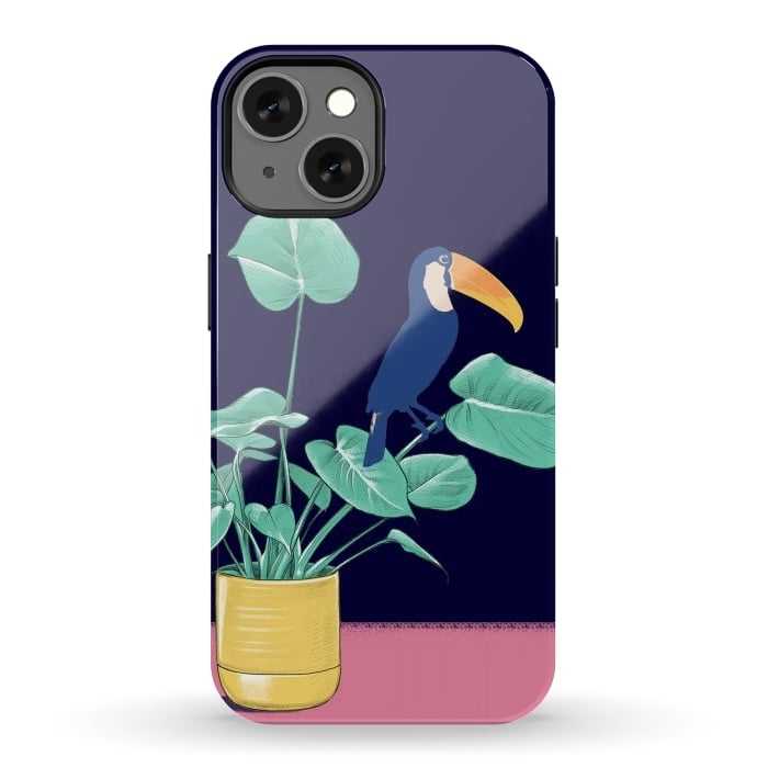 iPhone 13 StrongFit Toucan and plant - colorful minimal illustration by Oana 