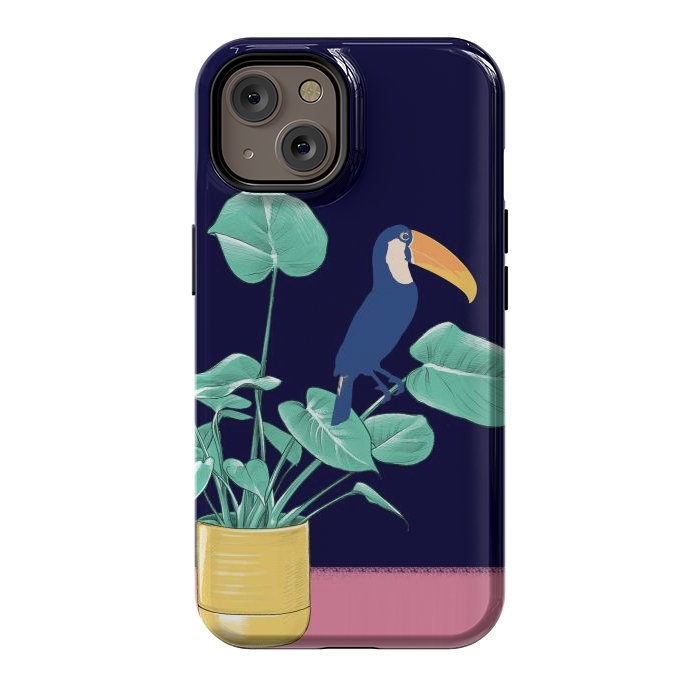 iPhone 14 StrongFit Toucan and plant - colorful minimal illustration by Oana 