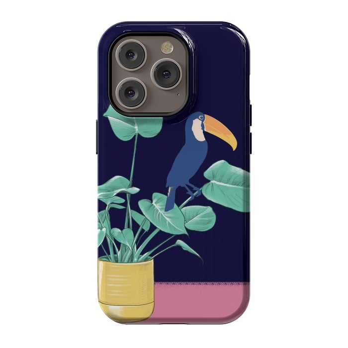 iPhone 14 Pro StrongFit Toucan and plant - colorful minimal illustration by Oana 