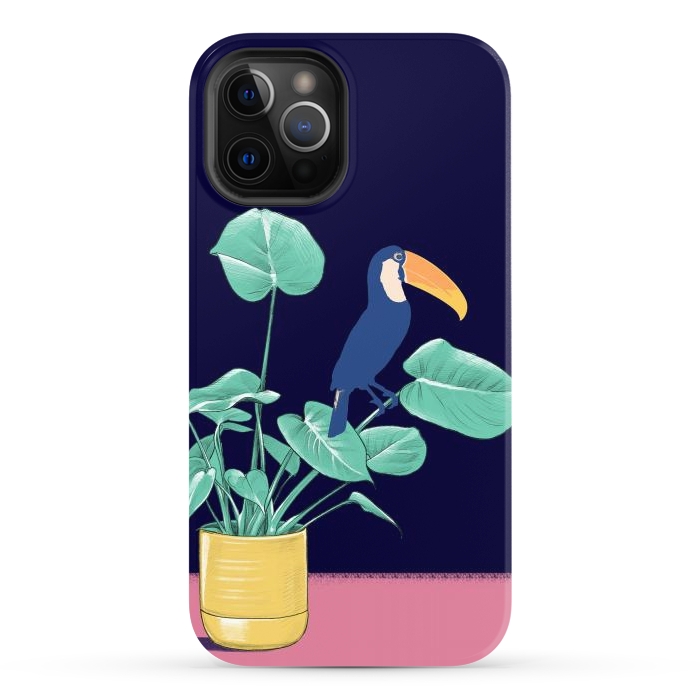 iPhone 12 Pro Max StrongFit Toucan and plant - colorful minimal illustration by Oana 