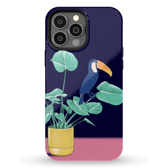iPhone 13 Pro Max StrongFit Toucan and plant - colorful minimal illustration by Oana 