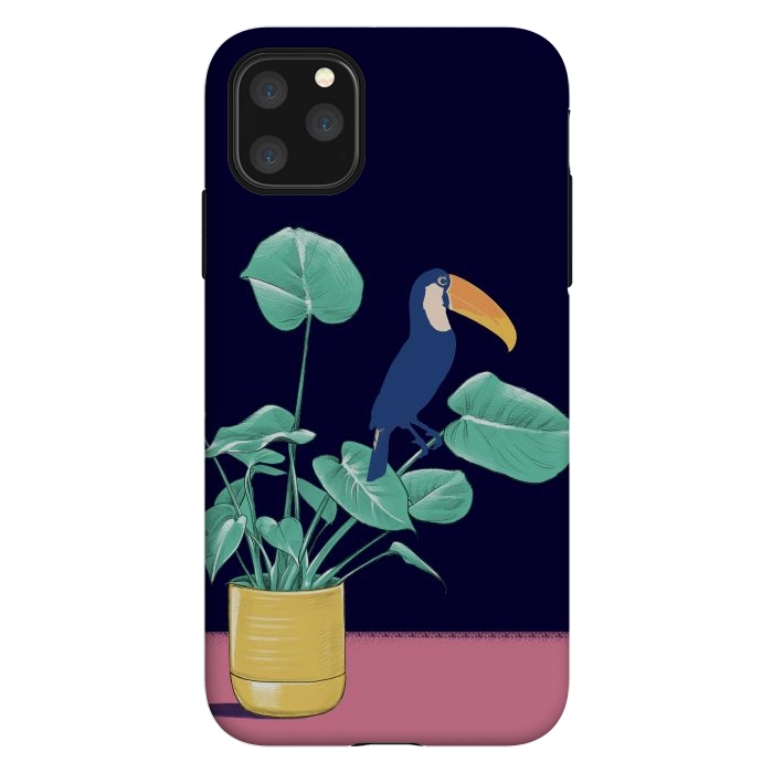 iPhone 11 Pro Max StrongFit Toucan and plant - colorful minimal illustration by Oana 