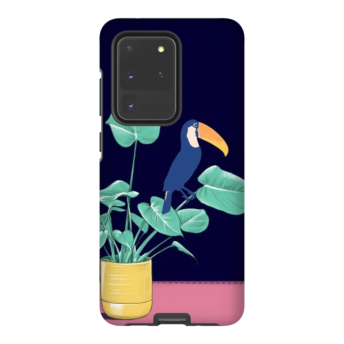 Galaxy S20 Ultra StrongFit Toucan and plant - colorful minimal illustration by Oana 