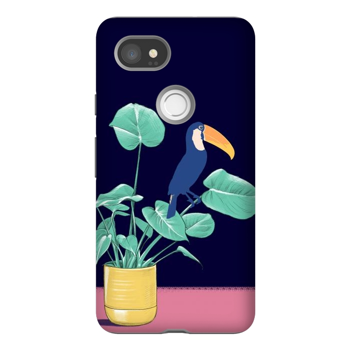 Pixel 2XL StrongFit Toucan and plant - colorful minimal illustration by Oana 