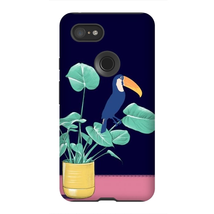 Pixel 3XL StrongFit Toucan and plant - colorful minimal illustration by Oana 