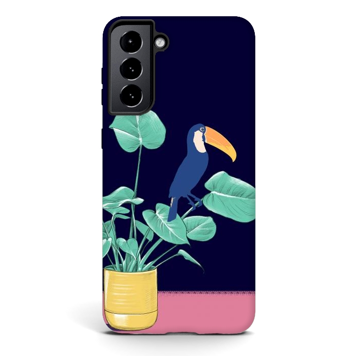 Galaxy S21 plus StrongFit Toucan and plant - colorful minimal illustration by Oana 