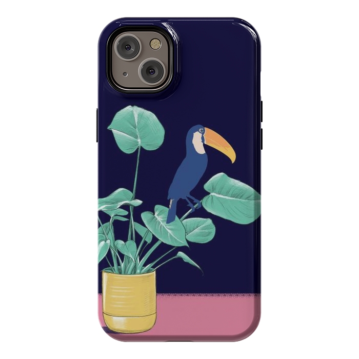 iPhone 14 Plus StrongFit Toucan and plant - colorful minimal illustration by Oana 