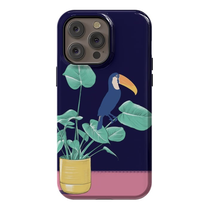 iPhone 14 Pro max StrongFit Toucan and plant - colorful minimal illustration by Oana 