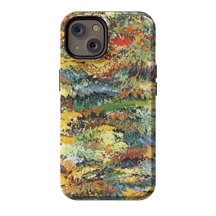 iPhone 14 StrongFit Autumn Forest, Nature Jungle Painting, Botanical Plants Abstract Illustration, Contemporary Modern Boho by Uma Prabhakar Gokhale