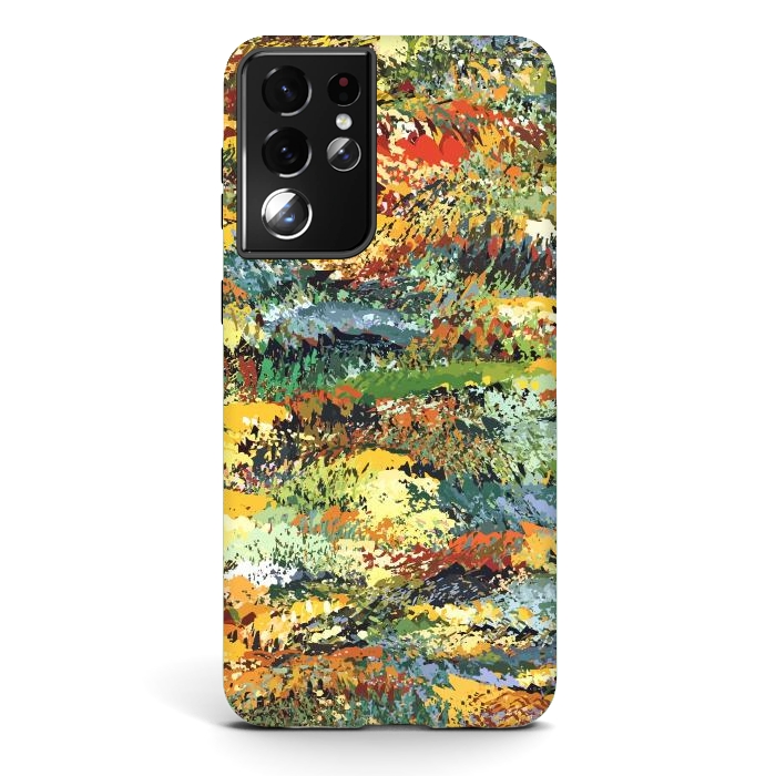 Galaxy S21 ultra StrongFit Autumn Forest, Nature Jungle Painting, Botanical Plants Abstract Illustration, Contemporary Modern Boho by Uma Prabhakar Gokhale
