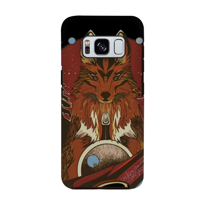 Galaxy S8 StrongFit Wolf portrait with pine trees in the back by Josie
