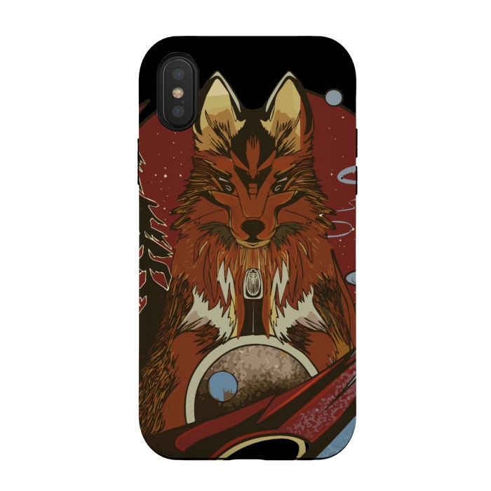 iPhone Xs / X StrongFit Wolf portrait with pine trees in the back by Josie