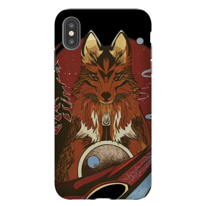 iPhone Xs Max StrongFit Wolf portrait with pine trees in the back by Josie
