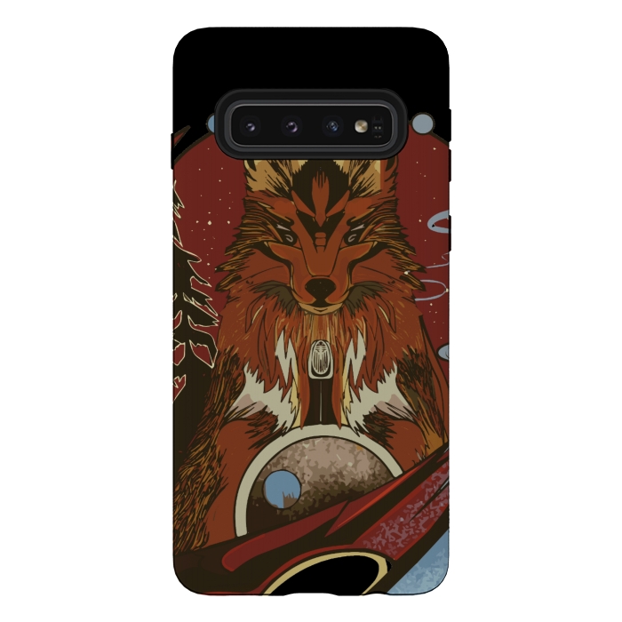 Galaxy S10 StrongFit Wolf portrait with pine trees in the back by Josie