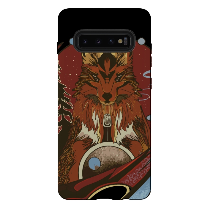 Galaxy S10 plus StrongFit Wolf portrait with pine trees in the back by Josie