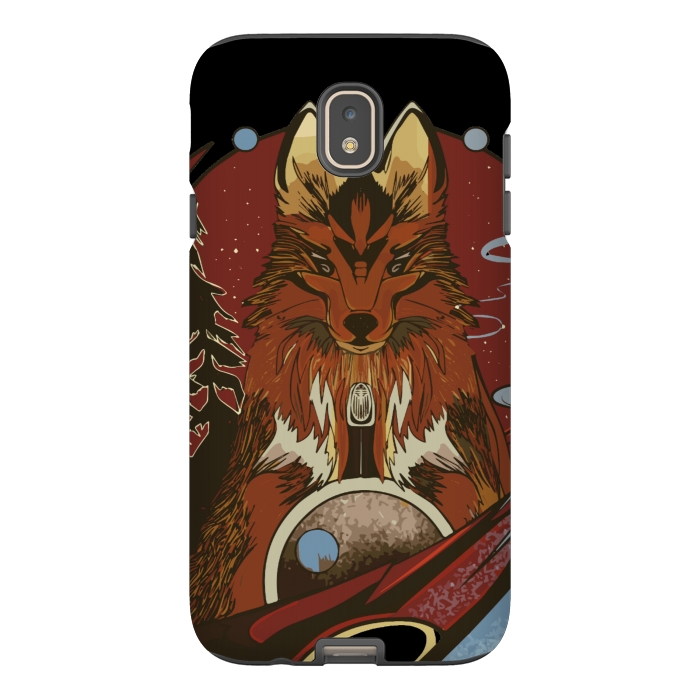 Galaxy J7 StrongFit Wolf portrait with pine trees in the back by Josie