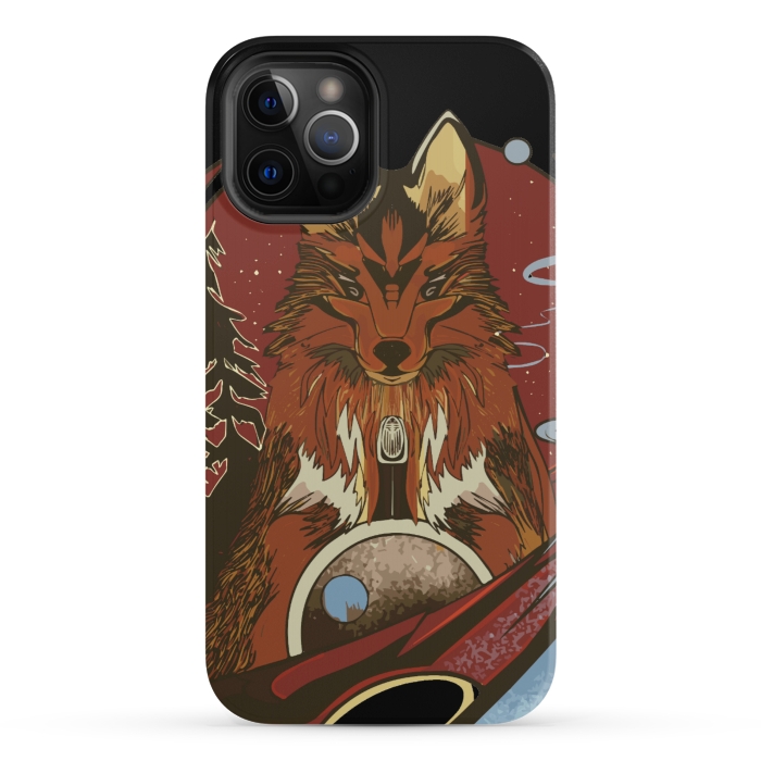 iPhone 12 Pro StrongFit Wolf portrait with pine trees in the back by Josie